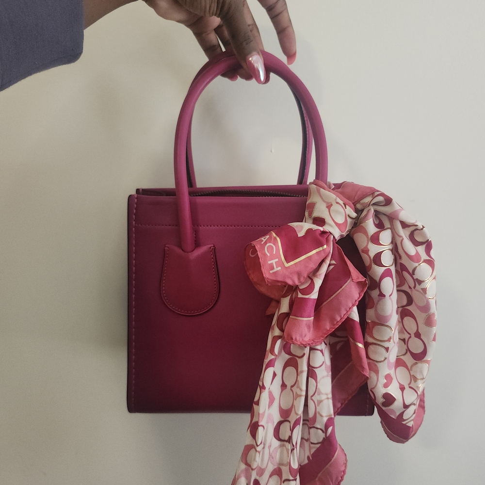 Coach Pink Satchel with Floral Scarf Accent